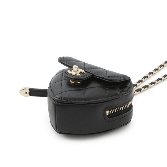 CHANEL Matelasse Heart ChainCoin purse Lambskin Black - Picture 9 of 11